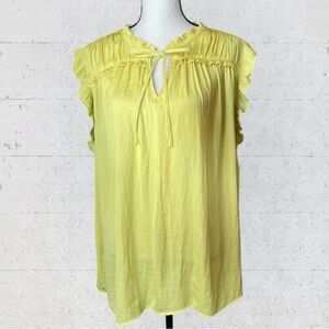 Joie Sleeveless Top Size 2X Yellow Ruffle Boho Feminine Resort Wear Bow Tie